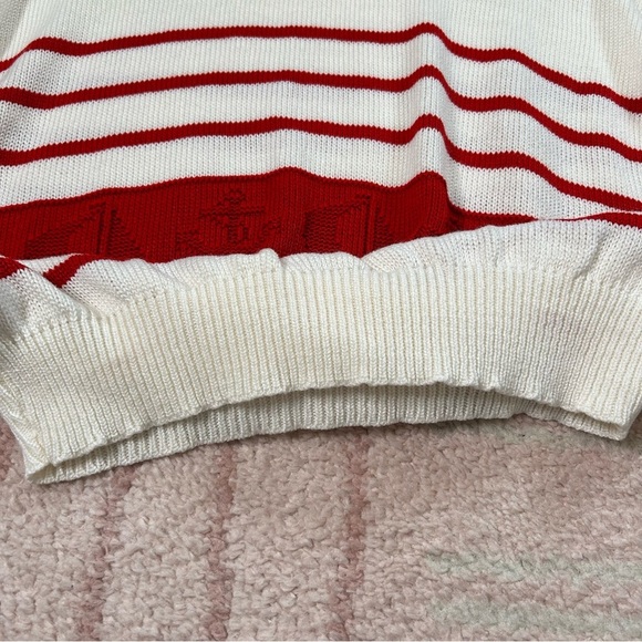 Vintage Cream Red Nautical Striped Sleeveless Sweater Size Large Sailboat Anchor - Picture 10 of 11